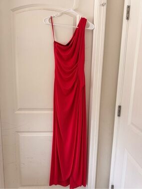 BCBGMaxAzria Red One-Shoulder Draped Gown